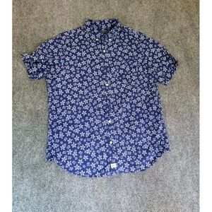 Vineyard Vines Shirt Men's Blue White Floral Slim Fit Tucker Short Sleeve Size L